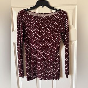 Diane Von Furstenberg silk blend long sleeve burgundy top with spotted patterns.